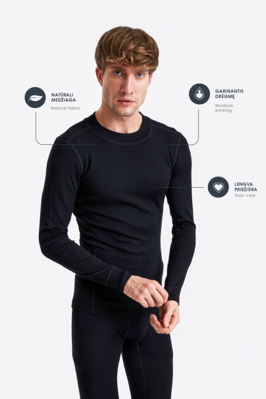 Merino wool rib knit long sleeve base layer top 1 | Audimas