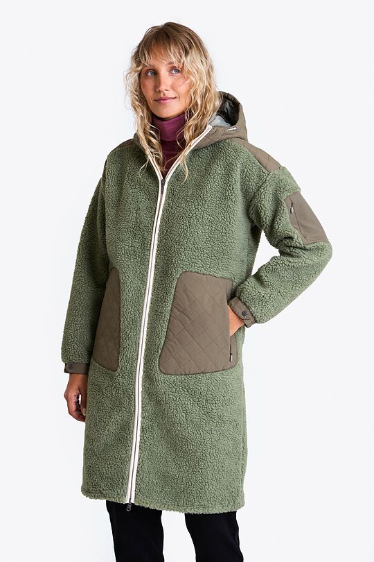 Long sherpa fleece jacket with hood 1 | GREEN | Audimas