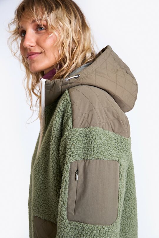 Long sherpa fleece jacket with hood 5 | GREEN | Audimas