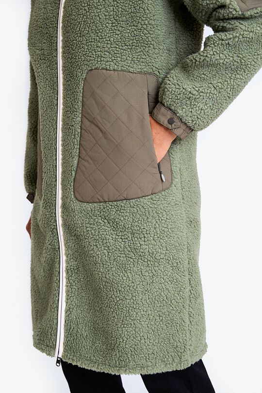 Long sherpa fleece jacket with hood 6 | GREEN | Audimas