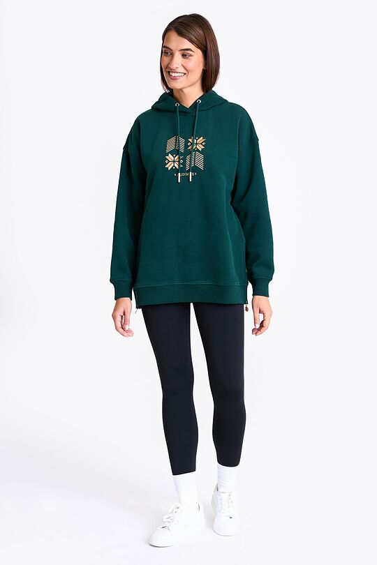 Oversized cotton fleece hoodie 5 | GREEN | Audimas