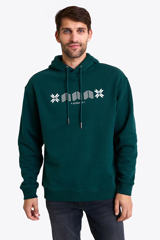 Oversized cotton fleece hoodie 1 | GREEN | Audimas