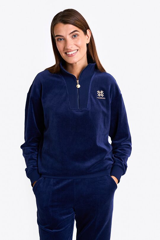 Cotton velour half-zip sweatshirt 1 | BLUE | Audimas