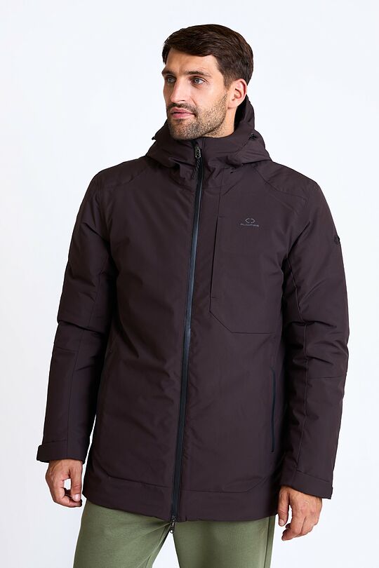 Elongated jacket with membrane and synthetic insulation 1 | BROWN | Audimas