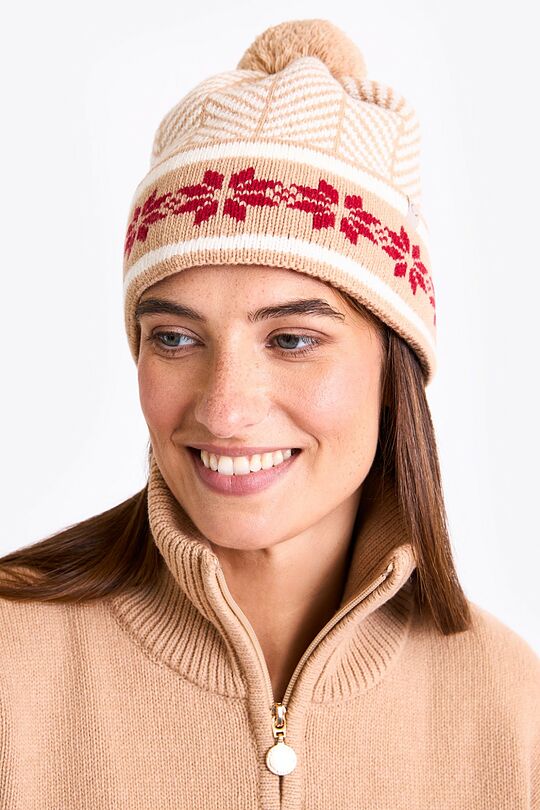 Knitted patterned wool hat and scarf set 3 | Cream | Audimas