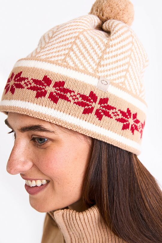 Knitted patterned wool hat and scarf set 5 | Cream | Audimas