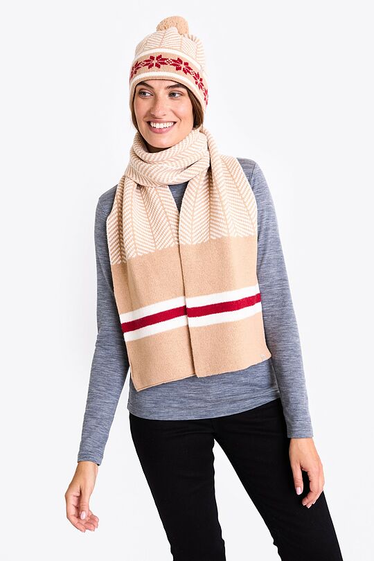 Knitted patterned wool hat and scarf set 2 | Cream | Audimas