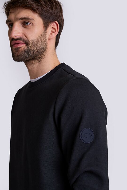 Cotton pique crewneck sweathsirt 3 | BLACK | Audimas